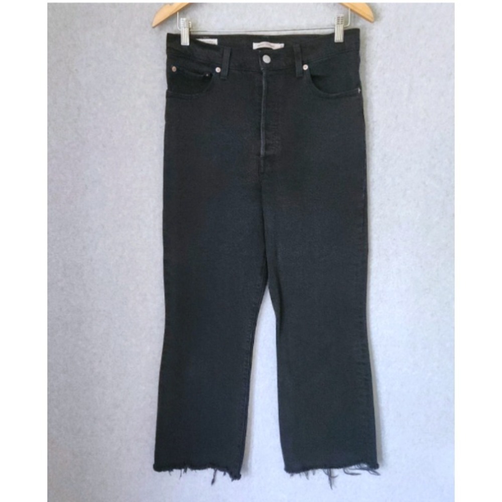 Levis Premium Ribcage Crop Flare Frayed Jeans Women's 29 Black High‎ Rise Button